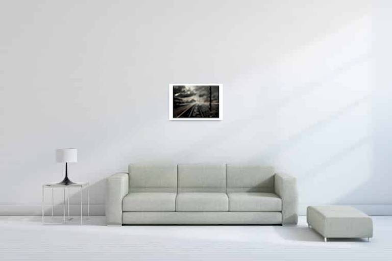 Framed print shown above sofa, size 16 × 20 inches (40.6 × 50.8 cm)