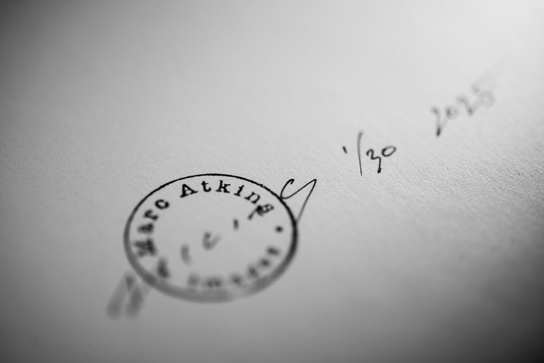 Detail of Marc Atkins photographer's stamp and edition number