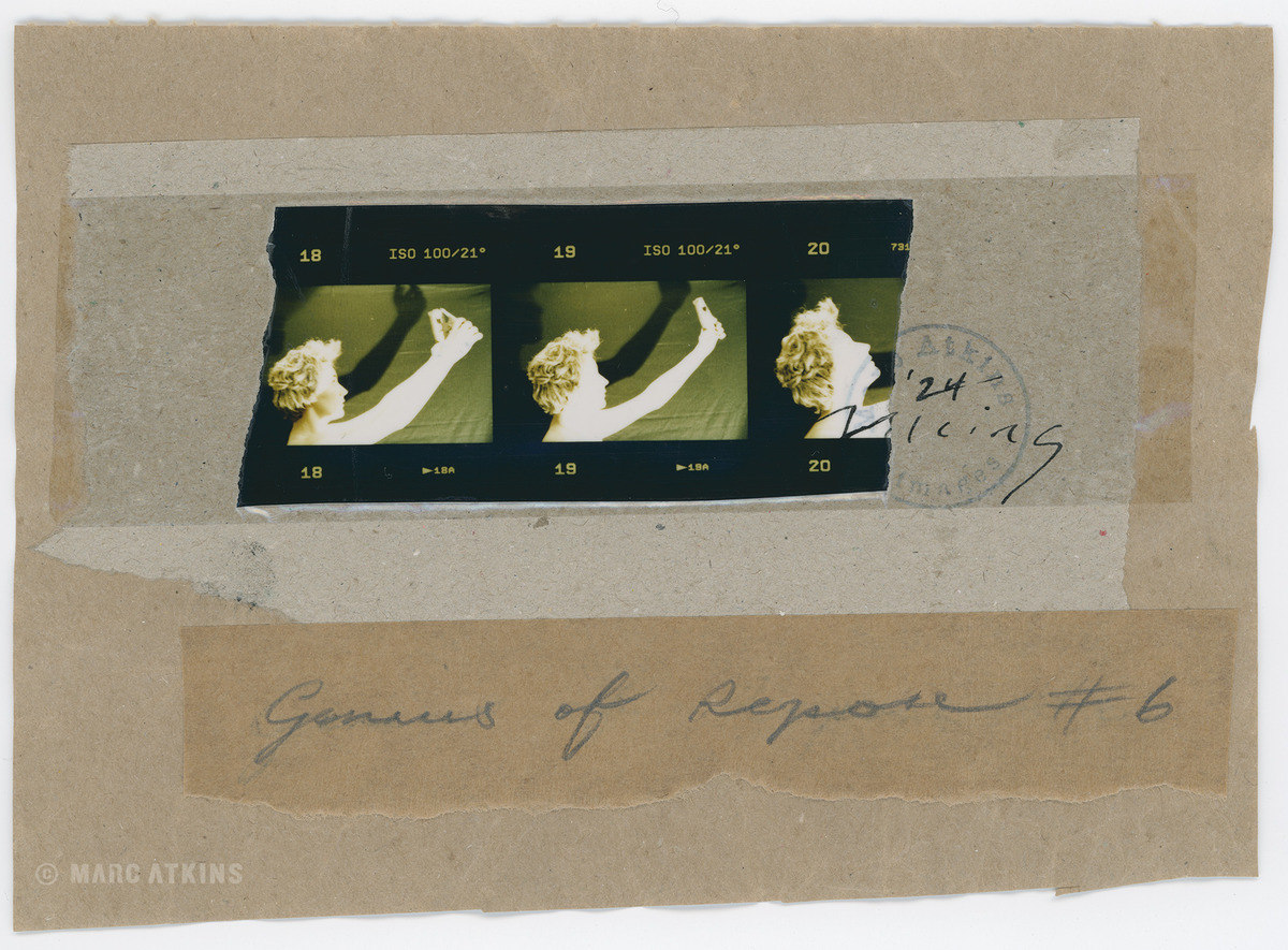Three small yellow-toned images mounted on paper with handwritten notes